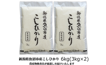 【令和7年産 新米先行受付】農産物検査員お奨め 魚沼産こしひかり（精米）6kg（3kg×2）米 コメ こめ お米 おこめ 白米 コシヒカリ 新潟県産 人気 お取り寄せ