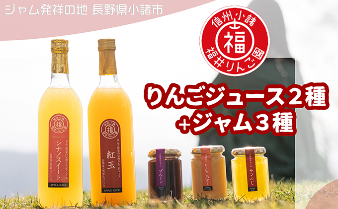 りんごジュース2種（シナノスイート＋紅玉）＋ジャム3種 果汁飲料 アップル プルーン 果汁100% 完熟 ふじ りんごバター 甘酸っぱい 長野県 
