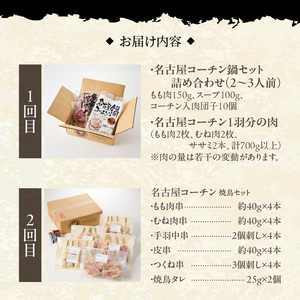 【半年に1回　計2回定期便】名古屋コーチン鍋&名古屋コーチン1羽分セット・名古屋コーチン焼鳥セット 名古屋コーチン鍋 冷凍鍋 地鶏鍋 焼鳥 おつまみ バーベキュー 小分け 名古屋コーチン 冷凍焼鳥 地