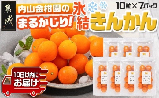 
                  内山金柑園のまるかじり氷結きんかん7パック≪みやこんじょ特急便≫〔AO-J703-Q〕_(都城市) 内山金柑園 完熟きんかん 氷結きんかん 急速冷凍 糖度16％以上 シャーベット 10粒
                
