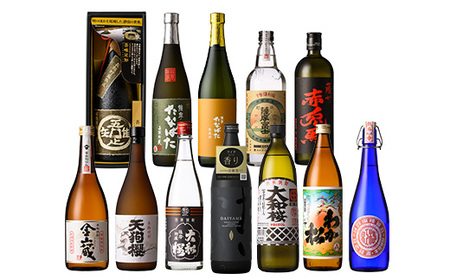 地元の7蔵焼酎厳選12本セットおつまみ付！ 鹿児島県産 本格芋焼酎 4合瓶 5合瓶 飲み比べ 水割り ロック 炭酸割り だいやめ 詰め合わせ 芋焼酎【E-091H】