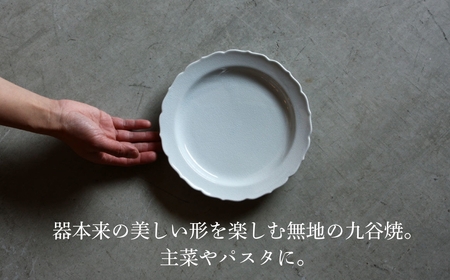 12-01：桔梗ミート皿 250mm / 貫入白磁（1枚）