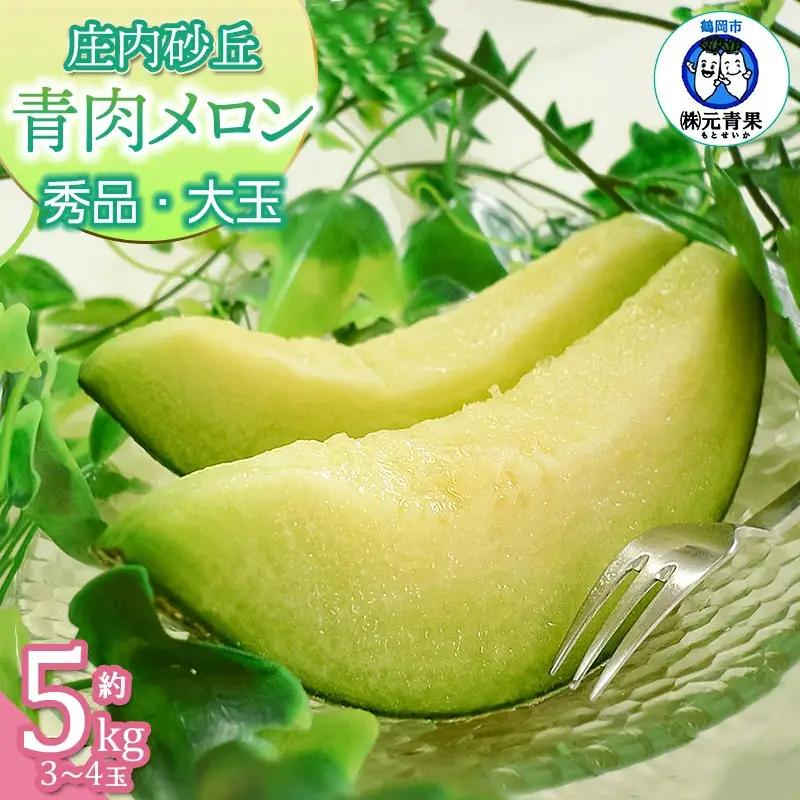 【令和8年産先行予約】 庄内砂丘青肉メロン 秀品 大玉 約5kg (3～4玉)　山形県鶴岡市産　株式会社 元青果