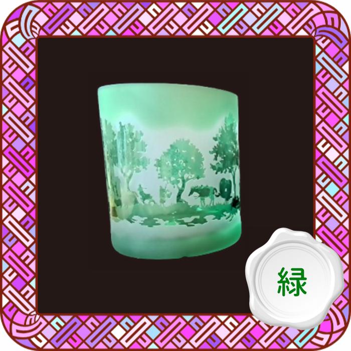 サンドブラストグラス(ガラス彫刻)緑色