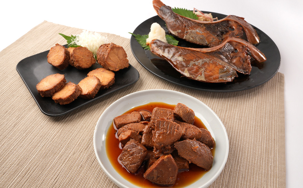 まぐろ煮カマ 1袋（2切）／ まぐろとろ煮 180g ／ まぐろチャーシュー 170g