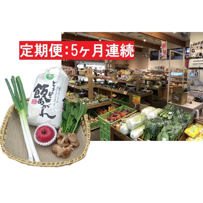 定期便 【 5ヶ月連続 】 あきたこまち 5kg と 産直 詰め合わせ （ 2～4品程度 ・ 野菜 ・ 果物 ・ 加工品 ）【 青森県 ・ 弘前市産 ・ ANEKKO 】