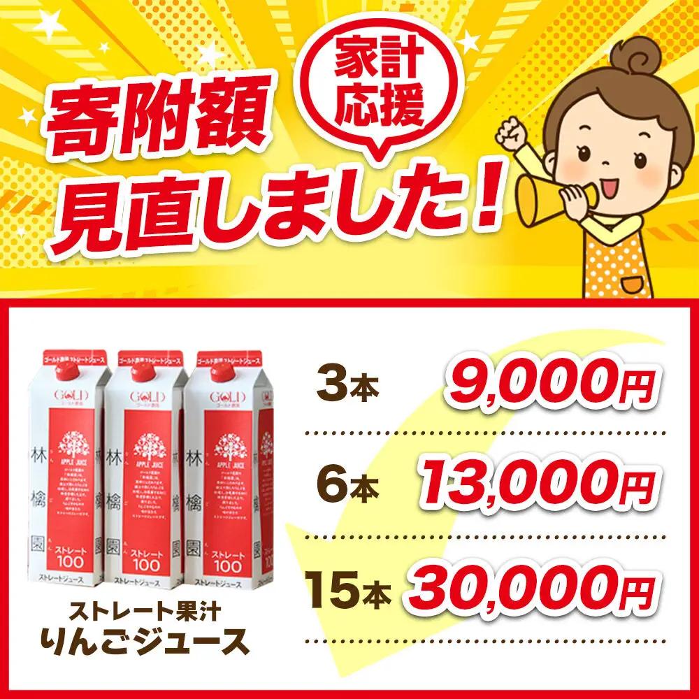 りんごジュース ストレート果汁【林檎園】1000ml×6本 紙パック ゴールド農園 かめあし商店