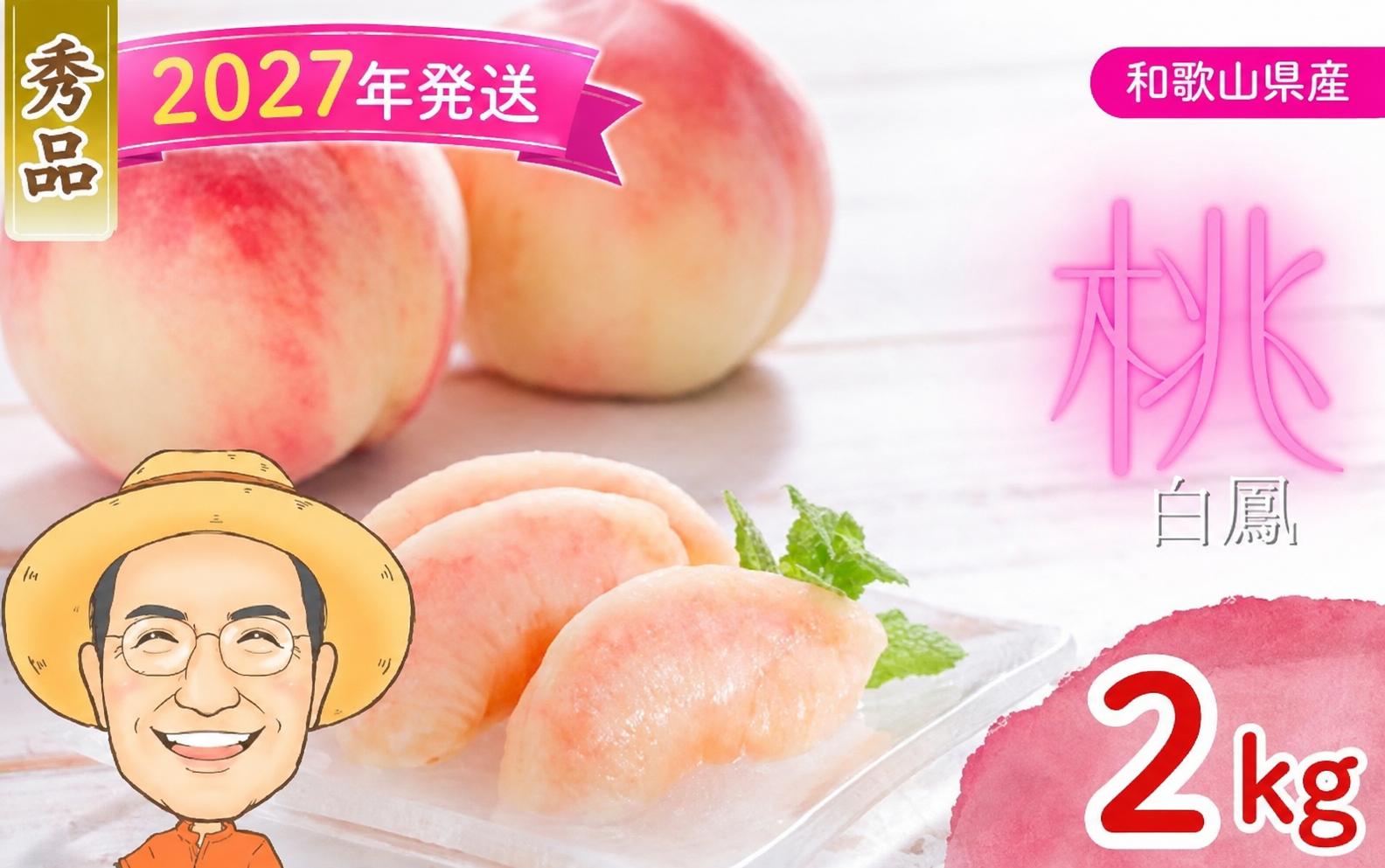 
                  チョイス限定！【秀品】桃 白鳳 約2kg 箱 (8～9個)  カキエモン農園 【2027年6月下旬～7月下旬頃順次発送】 クール便 送料無料 熨斗 ギフト 贈答 もも momo モモ 果実 完熟 カキエモン 農園 紀州 熱中症 夏バテ 果物【BX-kkem027A】
                