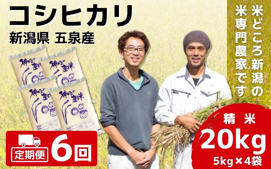 
                  【先行予約】令和8年産【定期便 6ヶ月】 米 20kg (5kg×4袋) × 6回 五泉産 コシヒカリ | 白米 精米 こしひかり お米 おこめ 新潟県 五泉市 わくわく農場
                