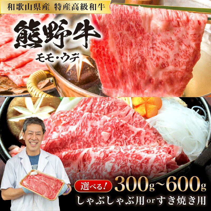 【ふるさと納税】和歌山県産特産高級和牛「熊野牛」モモ・ウデ 300g 600g しゃぶしゃぶ用 すき焼き用 (自家牧場で育てました) 和牛 高級 しゃぶしゃぶ　熊野牛 和歌山県産 御坊産 送料無料