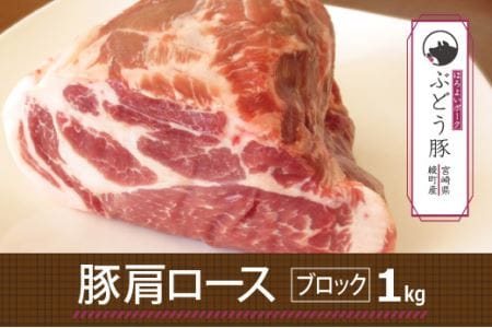 綾ぶどう豚肩ロースブロック1kg【希少 ブランド豚 綾ぶどう豚 肩ロース ブロック 1kg 柔らか 調理 カット 豚肉 国産 宮崎県産 銘柄豚 冷凍 送料無料】
