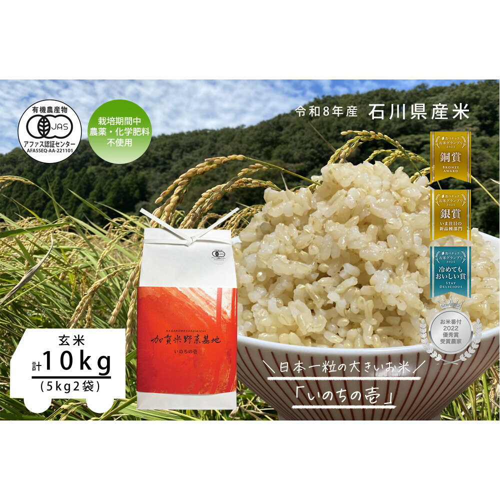 【ふるさと納税】《令和8年産 新米 先行予約》【お米グランプリ3部門受賞】＜有機JAS認証米＞日本一粒の大きいお米『いのちの壱』玄米10kg
