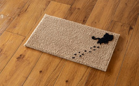 《ほづみせんい》月山緞通 トコトコ猫の玄関マット 35×60cm（黒） 山形県 中山町 F4A-0293