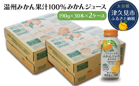 大分県産 温州みかん果汁100％ みかんジュース 190g×30本×2ケース ミカンジュース オレンジジュース  大分県産 九州産 津久見市