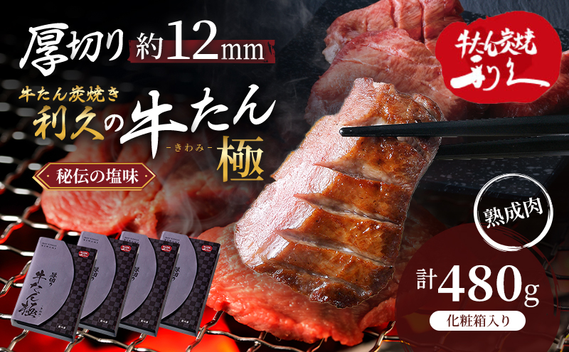利久 牛たん 厚切り 極 480g ( 120g × 4個 ) 極厚 塩味