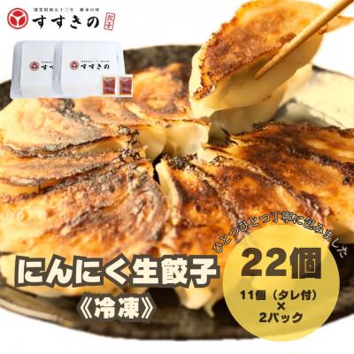 ふるさと納税 掛川市 創業昭和五十三年　すすきの　冷凍にんにく生餃子　25g×11個　2パック　計22個【餃子のタレ付き】