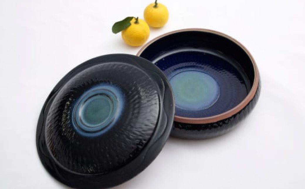 2P1　小石原焼特注キャニスター(瑠璃色)・東峰村産ゆず使用ご当地明太子270g