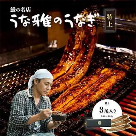 ヒロシのおすすめ!鰻の名店『うな雅』国産 手焼き 鰻【特上】かば焼き 3尾 540g～580g_魚介・海産物 うなぎ  ウナギ 鰻_【配送不可地域：離島】【1600557】
