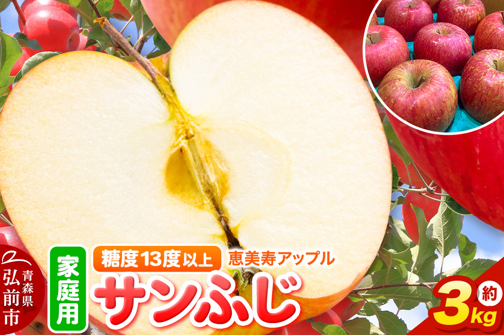 【25年12月〜発送】りんご 【糖度13度以上】サンふじ 約3kg 【家庭用】 青森県 フルーツ 果物