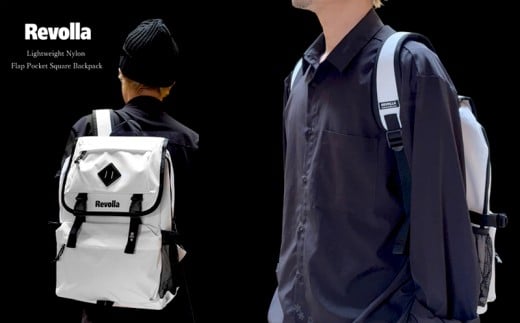 005-86　【ホワイト】Revolla軽量ナイロンフラップポケットスクエアリュックサック男女兼用16リットル