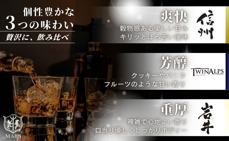 ウイスキー ギフト セット 本坊酒造 3本 信州ウイスキー 長野限定 ブレンデッドモルト 酒 洋酒 プレゼント 贈り物 長野県 駒ヶ根市