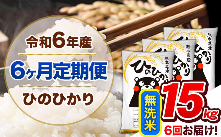 【6ヶ月定期便】令和6年産 定期便 無洗米 ひのひかり 15kg 《お申込み月の翌月から出荷開始》令和6年産 熊本県産 ふるさと納税 精米 ひの 米 こめ ふるさとのうぜい ヒノヒカリ コメ 熊本米---hn6tei_264000_15kg_mo6_gkt_m---
