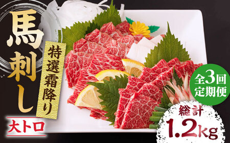 【3回定期便】特選霜降り馬刺し（大トロ）計400g（4pc）＋タレ大【馬刺しの郷 民守】  熊本県産 九州 冷凍 特選 大トロ   [ZBL045]
