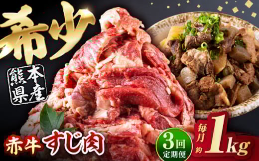 【全3回定期便】 赤牛 スジ 計3kg 1回あたり1kg / お肉 肉 牛肉 あか牛 牛スジ 和牛 熊本県産 冷凍【五右衛門フーズ熊本店】 赤牛 スジ スジ肉 牛スジ 牛すじ 煮込み 煮込み料理 おでん すじ煮込み カレー シチュー お肉 にく 希少 国産 冷凍 熊本 熊本県 肥後 [AYBV005]