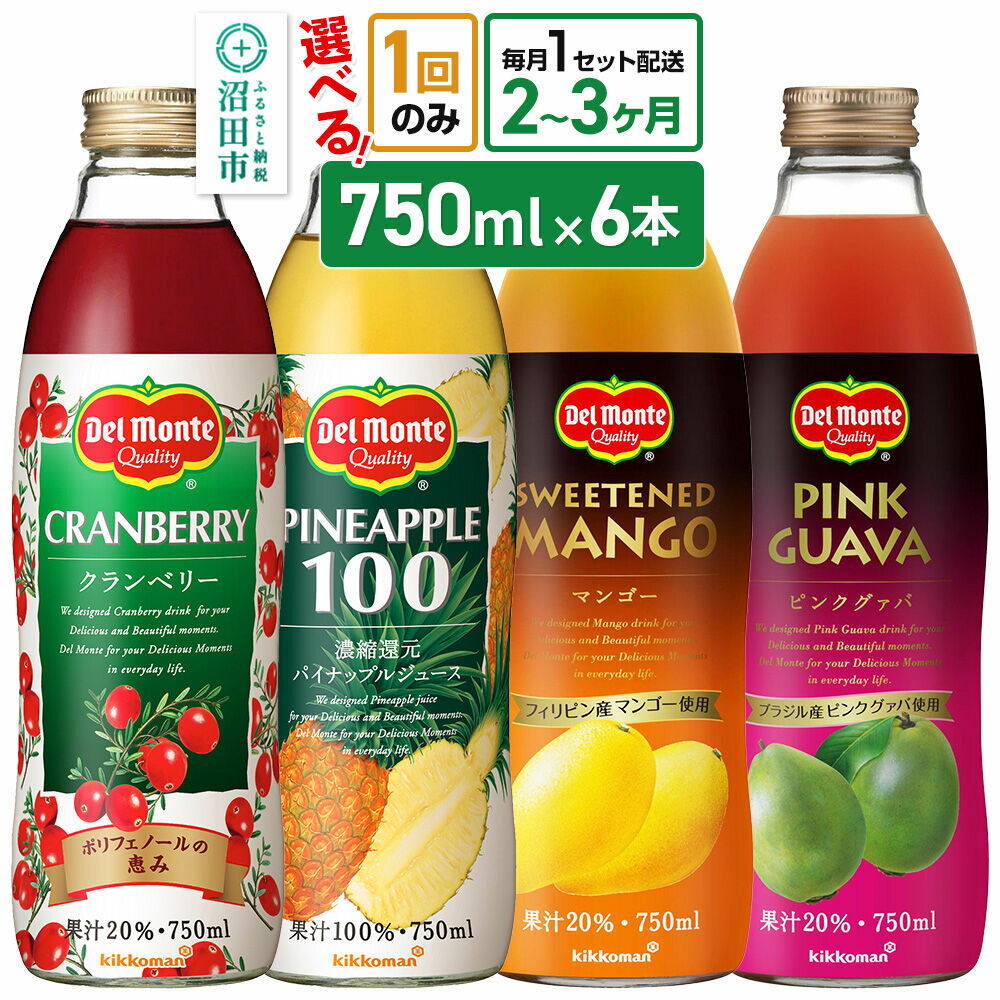 【ふるさと納税】《1回のみ・定期便2〜3ヶ月》選べる！デルモンテ パイナップル or クランベリー or マンゴー or ピンクグァバジュース 750ml 瓶 6本セット