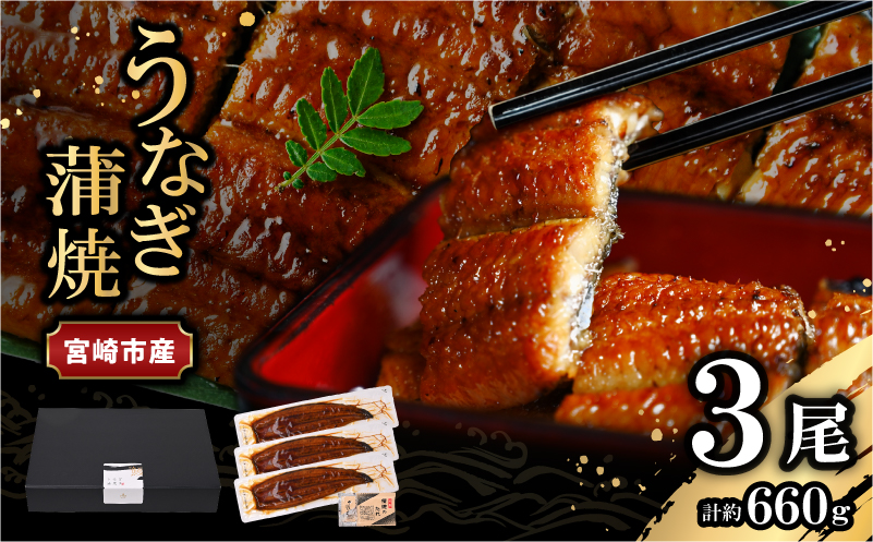 宮崎県宮崎市産 うなぎの蒲焼 約660g(約220g×3尾) タレ・山椒セット 国産 うなぎ 蒲焼き 3尾 鰻 ウナギ 蒲焼 うなぎ蒲焼 うなぎ蒲焼き タレ 山椒 冷凍 パック 電子レンジ レンジ ひ
