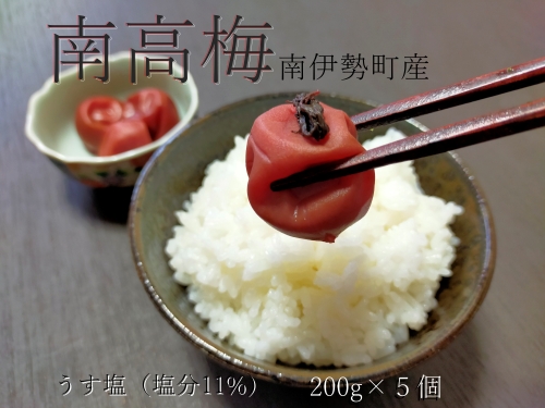 梅干し 小梅 うす塩 200g 5個 計 1kg 南高梅 ないぜしぜん村 梅干 無添加 樹上 完熟 とろける 塩分 11% うめ 梅 ume 手作り うめぼし 伊勢志摩 三重県 南伊勢町