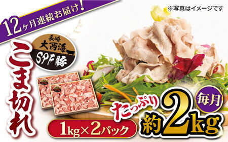 【 訳あり 】【月1回約2kg×12回 定期便 】 大西海SPF豚 こま切れ 計24kg＜大西海ファーム＞ [CEK100]