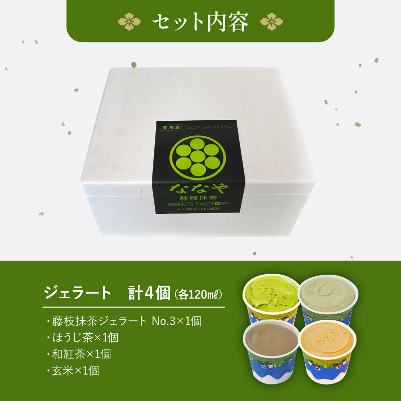 テレビ紹介 シューイチ ななや お茶ジェラート 4個セット （ 抹茶 ほうじ茶 玄米茶 和紅茶 ミルク アイスクリーム ）