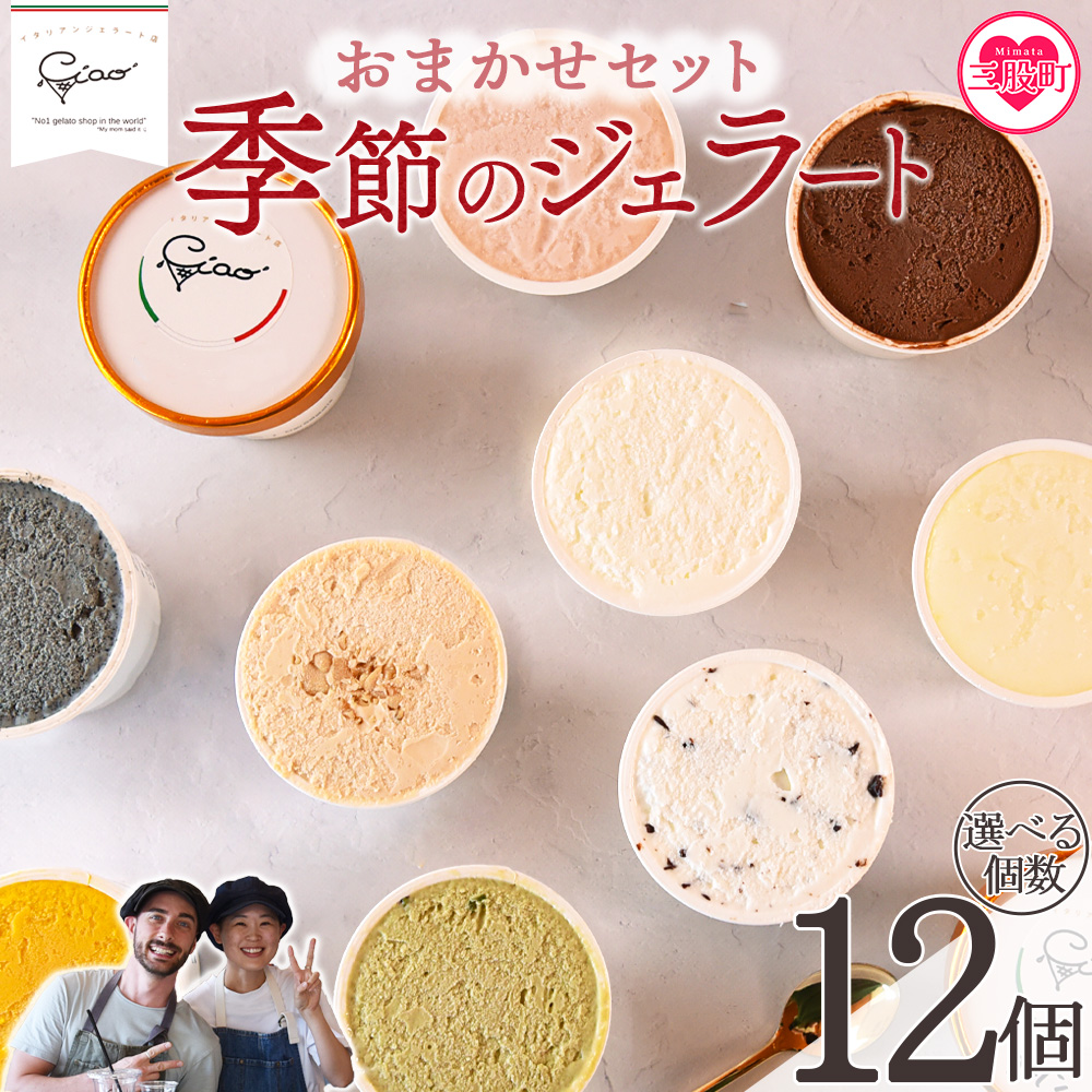 ＜おまかせセット 季節のジェラート 12個＞お店セレクト フレーバー お任せ 宮崎県 三股町 スイーツ アイス ヘルシー おやつ 菓子 お菓子 洋菓子 おたのしみ お楽しみ プレゼント ギフト 贈答用 クリスマス ご当地 母の日 【MI543-ci】【Ciao Gelateria】