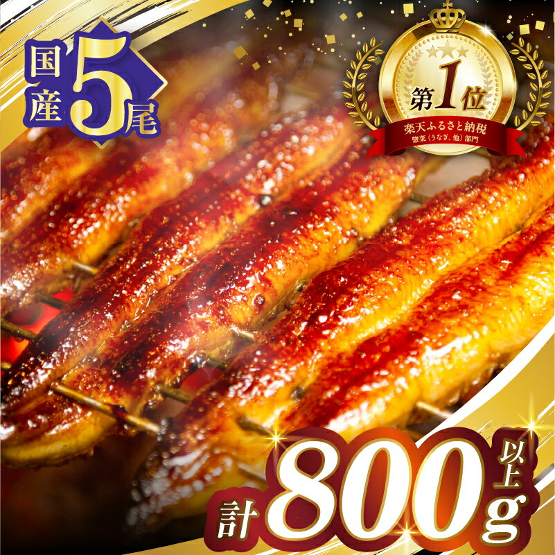 【ふるさと納税】累計30万件突破！ ランキング1位 獲得 数量限定 うなぎ 鰻 蒲焼 5尾 計800g以上 たれ付き 冬うなぎ 国産 養殖うなぎ unagi 贈答 化粧箱 丑の日 うな重 人気 高評価 鰻楽 ギフト 贈り物 贈り物 簡単調理 宮崎県 都農町 送料無料 レビューキャンペーン