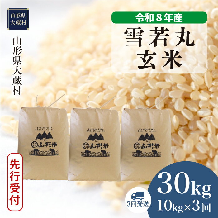 【ふるさと納税】＜令和8年産米先行受付＞ 大蔵村 雪若丸 ＜玄米＞ 定期便 30kg （10kg×1ヶ月間隔で3回お届け）