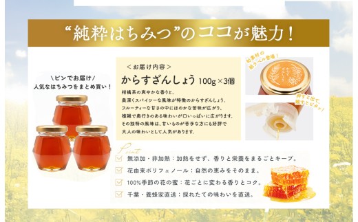千葉県産「純粋はちみつ」からすざんしょう100g×3個 X009