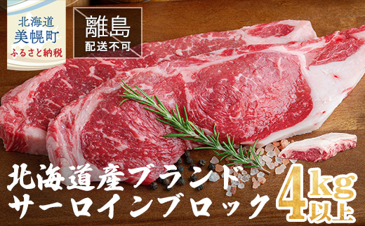 【田村精肉店】北海道産ブランド牛　サーロインブロック　4kg以上【配送不可地域：離島】 BHRJ014