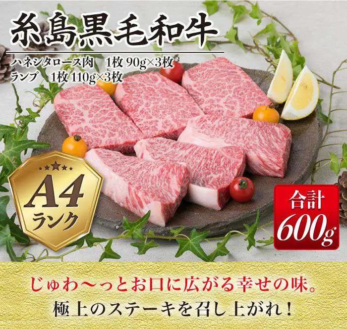 【極上 ステーキ】合計 600g (6枚入) ハネシタロース ランプ A4ランク 糸島 黒毛和牛 【糸島ミートデリ工房】[ACA041] 希少 ステーキ ランプ ロース 牛肉 赤身 国産 和牛 黒毛和