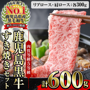 鹿児島黒牛 食べ比べ 600g リブロース スライス （300g×1P） 肩ロース スライス （300g×1P）5等級 すき焼きセット 内閣総理大臣賞受賞！日本一 の 鹿児島黒牛 冷凍 小分け の 国産 鹿児島県産 赤身 すき焼き しゃぶしゃぶ にもおすすめ 【H-101】 【C-82H】