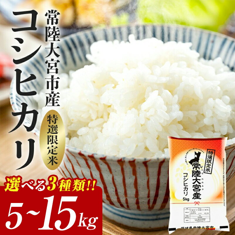 【ふるさと納税】＜選べる内容量＞常陸大宮産 コシヒカリ 5～15kg(5kg×1～3袋) 米 お米 こめ コメ コシヒカリ こしひかり 5kg 10kg 15kg 茨城 ブランド米 白米 精米 ご飯 国産米 贈答用 選べる 【一般財団法人常陸大宮市観光物産協会】【ho1396】【ho1397】【ho1398】