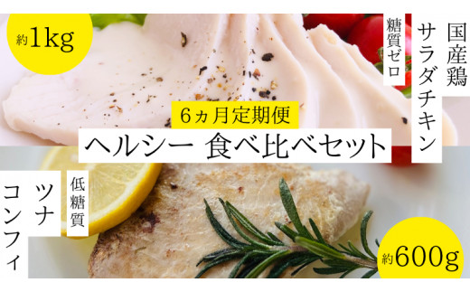 
【 6ヵ月 定期便 】 ヘルシー 食べ比べ 国産鶏 サラダチキン 糖質ゼロ ( 約1kg )と ツナ コンフィ 低糖質 ( 約600g ) セット サラダ チキン マグロ オリーブオイル 詰め合せ [AU068ya]
