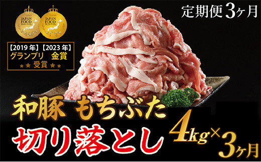 
【定期便3ヶ月】和豚もちぶた 切り落し4キロセット（400g×10パック） 豚肉定期便 国産 肉 豚肉 豚バラ 冷凍 小分け
※着日指定不可
