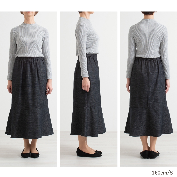 三河木綿　フレアスカート_M /ブラック【G0669】 ブラック M