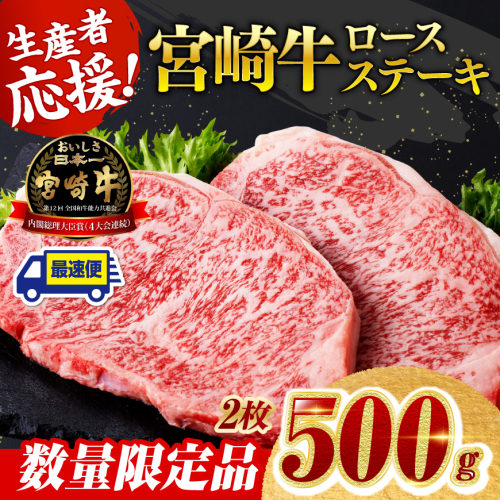 ※発送月が選べる※ 生産者応援！宮崎牛ロースステーキ2枚　計500g【 生産者応援 肉 牛 牛肉 国産 黒毛和牛 ロース ステーキ 生産者応援企画！ 】
