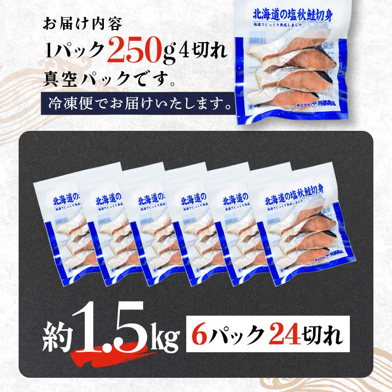 【北海道産】マルア阿部商店特選 氷塩熟成 秋鮭切身 24切 (4枚入×6袋) サケ さけ しゃけ 紅鮭 シャケ フィレ 切り身 魚 海鮮 おかず お弁当 肴 便利 F4F-5043