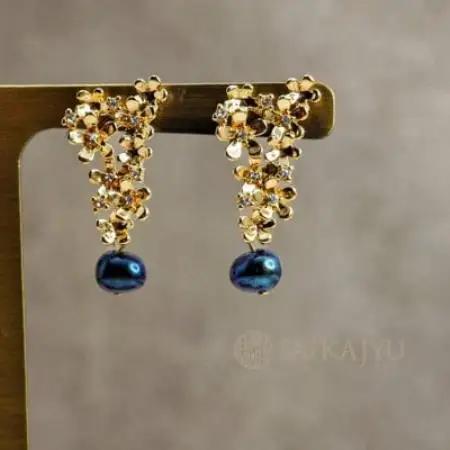 淡水パールイヤリング「花束」ゴールド【配送不可地域：沖縄県】【1773684】