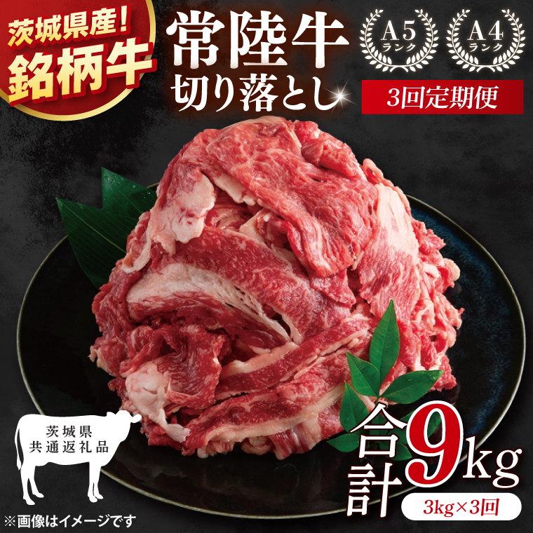 【茨城県共通返礼品】【3ヶ月定期便】大容量！常陸牛切り落とし 3kg（500g×6）【黒毛和牛 国産 銘柄牛 牛肉 肉 冷凍 茨城県産】(81-39)