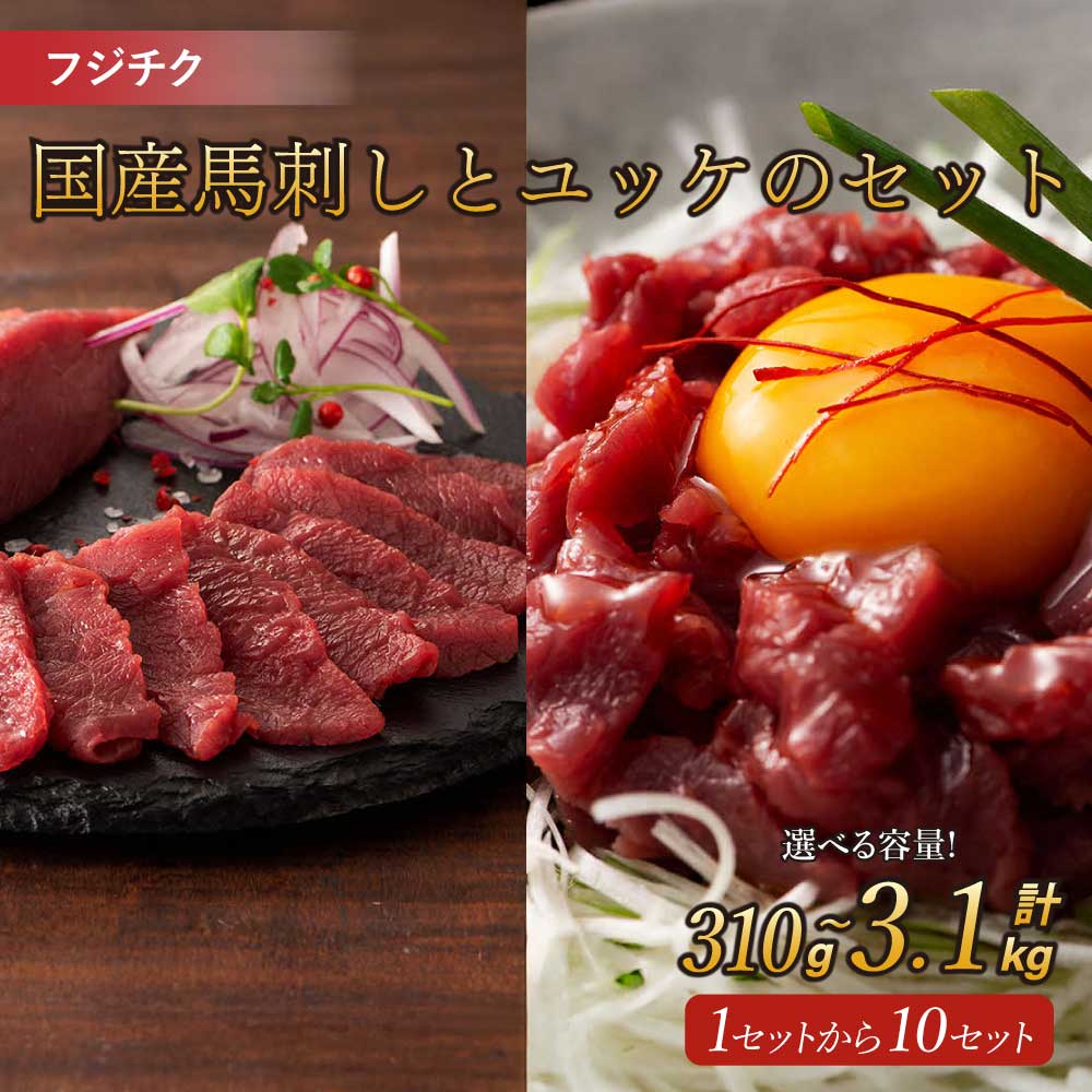 【ふるさと納税】国産 馬刺し ユッケ セット 選べる容量 合計 約310g〜3,100g （赤身・ユッケ・馬刺しのたれ・生姜・ユッケのタレ） フジチク