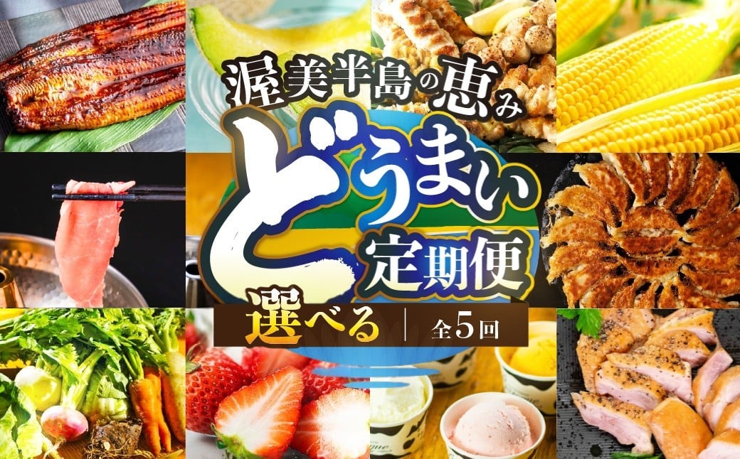 
            渥美半島の恵み どうまい 定期便 全5回 10回 選べるコース 肉 海鮮 野菜 フルーツ 果物 （ 野菜 セット いちご 餃子 焼き鳥 うなぎ とうもろこし ジェラート メロン 豚肉 ハム 鶏肉 定期便 ) 青うなぎ 名古屋コーチン マスクメロン ご当地 人気 頒布会
          